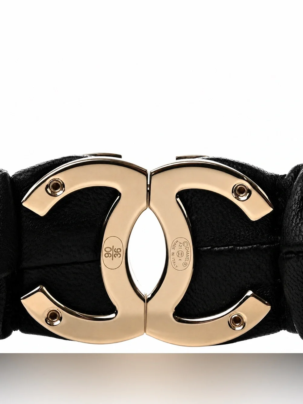 CHANEL Black Leather Ruched Belt with Gold CC Emblem F/W 2022